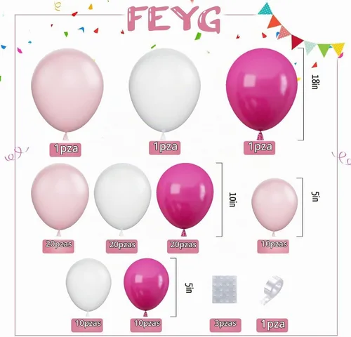 Vista 2 de Kit de arco de globos rosa y blanco, kit de guirnalda de globos de 100 piezas con globos rosa intenso, globos de látex blanco para niñas, niños
