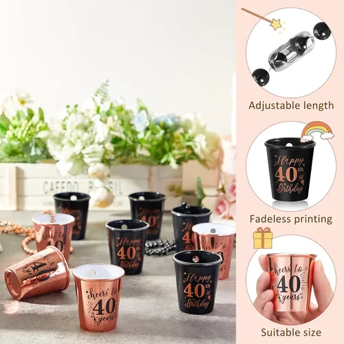 Vista 3 de Uiifan 12 piezas de 40º 50º 60º collar de vasos de chupito de cumpleaños de plástico con cuentas para fiesta de cumpleaños, suministros