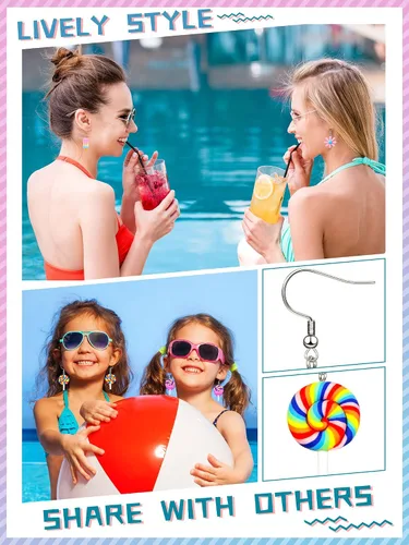 Vista 2 de 20 pares de aretes divertidos, adorables y raros para mujeres y niñas, con inclusión de osito de goma, té con leche, pez dorado, caricatura pintada