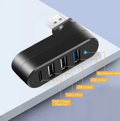 Vista 8 de Hub USB 3.0 [90°/180° grados giratorio], extensor divisor USB de 4 puertos con 3 puertos USB y 1 puerto USB C de alimentación/datos, concentrador