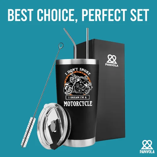 Vista 5 de Panvola No ronco, sueño que soy una moto Taza de acero inoxidable para motociclistas, regalo para papá, esposo, novio, tío, taza de viaje