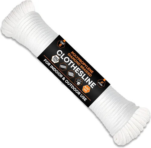 Vista 18 de Cuerda de plástico de 5/32 pulgadas x 50 pies, línea de ropa blanca para colgar y secar la ropa, línea de lavandería de plástico trenzado resistente
