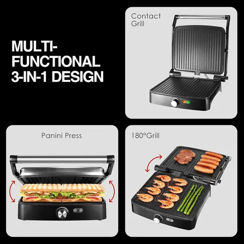 Vista 4 de OSTBA Panini - Parrilla de prensa, sandwichera de 4 rebanadas con placas