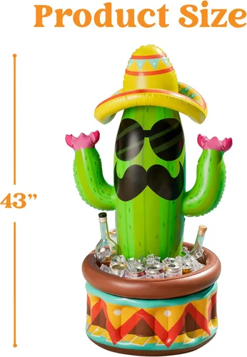 Vista 6 de JOYIN Enfriador inflable de cactus de 43 pulgadas con sombrero para fiestas, suministros de fiesta del Cinco de Mayo, enfriador inflable