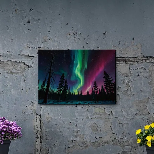 Vista 3 de Aurora Borealis, Northern Lights Art, framed canvas print, snow capped mountain landscape art, synthwave vaporwave, Canvas Art, Decor