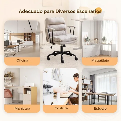 Vista 9 de VINGLI Sillas de Oficina Cómodas con/sin Ruedas, Base Dual, Reposabrazos Desmontables, Silla Ajustable y Giratoria Cómoda para Computadora, Uñas