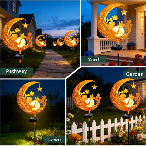 Vista 7 de Luces solares para exterior, decorativas, con forma de ángel lunar, luces solares con poste, luces de camino, regalos de cumpleaños para mujeres