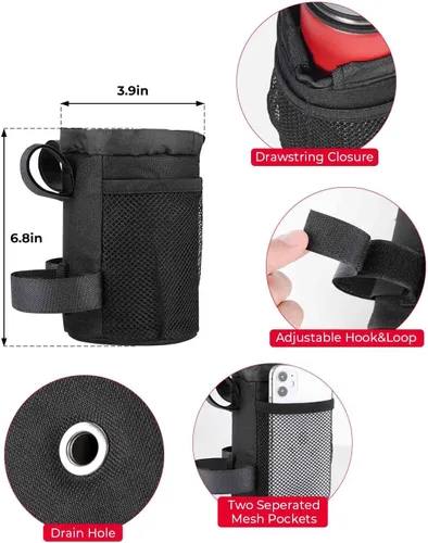 Vista 4 de Portavasos grande para bicicleta KEMIMOTO con bolsillos de malla y bolsa para teléfono, compatible con bicicleta de carretera, MTB, bicicleta