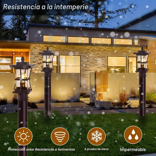 Vista 4 de Luminarias de poste para exteriores de bronce del anochecer al amanecer con base de montaje en pilar, 2 paquetes de iluminación de poste