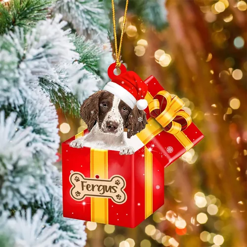 Vista 28 de Adorno de Navidad personalizado de Akita Inu, nombre personalizado Akita Inu para árbol de Navidad, en caja de regalo roja