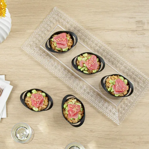 Vista 6 de Restaurantware Mini platos para servir de 3 onzas, 100 mini platos desechables para aperitivos, asas integradas, rectangulares, de plástico