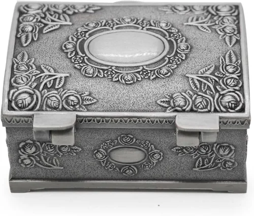 Vista 3 de Caja de joyería de metal vintage rectangular pequeña, caja de regalo para niñas, damas y mujeres