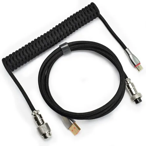 Vista 10 de Cables de teclado trenzados de 1.5 m en espiral tipo C a USB A con conector de aviador desmontable. Para teclado de juegos/tableta (arcoíris)