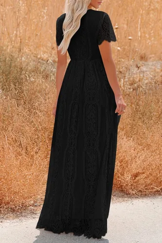 Vista 9 de PRETTYGARDEN - Vestido largo de encaje floral para mujer, manga corta, cuello en V, vestidos de fiesta para boda y para la noche