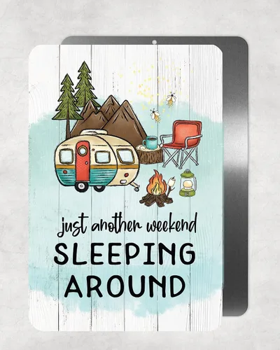 Vista 2 de CANARY ROAD Weekend Sleeping Around Camping Metal Sign 8" x 12" Aluminum Sign RV Camping Decor Garage Camper Gift