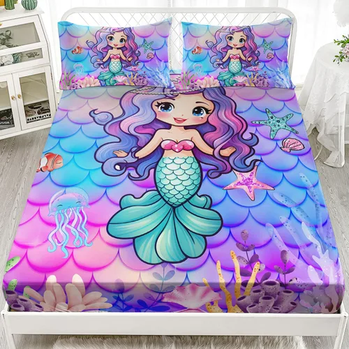 Vista 14 de AILONEN Axolotl - Juego de sábanas bajeras para niños, tamaño individual XL, color rosa y azul degradado kawaii, lindas sábanas de fresa salamandra