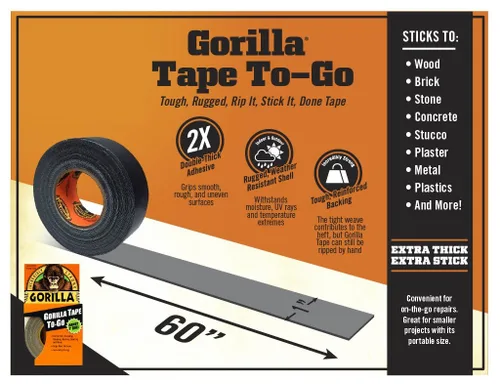 Vista 2 de Gorilla Cinta, Mini Cinta Adhesiva de Conducto Para Llevar, 1" x 10 yardas, Tamaño de Viaje, Negro, (Paquete de 12)