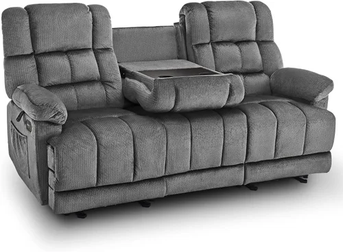Vista 15 de MCombo Sillón reclinable de gravedad cero con consola, masaje con calor y vibración, sofá reclinable con puertos USB, portavasos para sala de estar