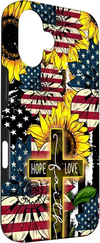 Vista 3 de Funda para iPhone 16 Sunflowers Faith Hope Love Jesus Cross Christian