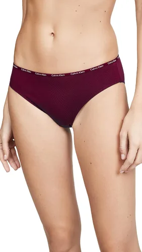 Vista 3 de Calvin Klein Calzones de bikini elásticos de algodón con logotipo para mujer, paquete de 5, Gala RojaNegroGris JaspeadoBlancoBaya Dulce