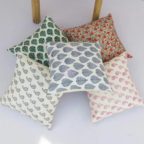 Vista 3 de Jaipur - Juego de 5 fundas de almohada de tela con estampado de bloques a mano, fundas de almohada indias, fundas de almohada decorativas hechas a