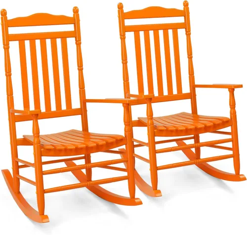 Vista 10 de VINGLI Mecedora de madera, silla para exteriores con soporte de 450 libras, balancín relajante con asiento de respaldo alto de madera maciza