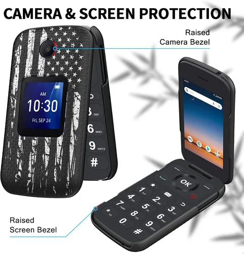 Vista 3 de Alcatel Go Flip 4 - Funda con protector de pantalla de vidrio templado, soporte antideslizante, a prueba de golpes, elegante funda de policarbonato