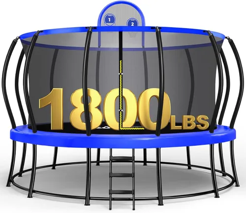 Vista 10 de Zupapa 1800LBS Capacity No-Gap Design 16 15 14 12FT Trampoline with Safety Enclosure Net and Non-Slip Ladder 10-Year Quality Assurance Perfect for