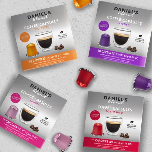 Vista 3 de Daniels Blend Espresso - Cápsulas de aluminio compatibles con Nespresso, 80 cápsulas de café de un solo servidor certificado Kosher Mix Intenso
