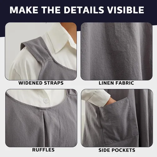 Vista 4 de JaGely Paquete de 2 delantales de cocina de lino japonés con espalda cruzada para mujeres y hombres con 2 bolsillos, lindo vestido de jardinería