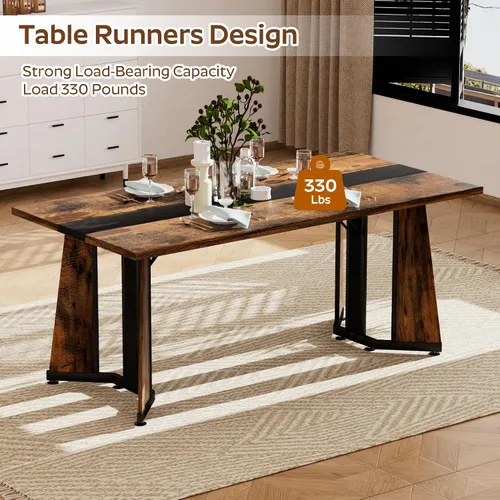 Vista 7 de Juego de mesa de comedor de 5 piezas con 4 sillas, mesa de comedor rectangular de madera de 71 pulgadas con sillas de comedor de terciopelo, tablero