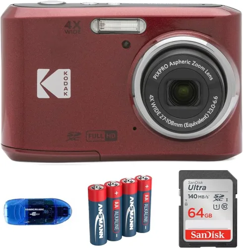 Vista 3 de KODAK Pixpro FZ45 - Paquete de cámaras digitales, incluye: tarjeta de memoria SanDisk SDXC de 64 GB, baterías de repuesto y lector de tarjetas