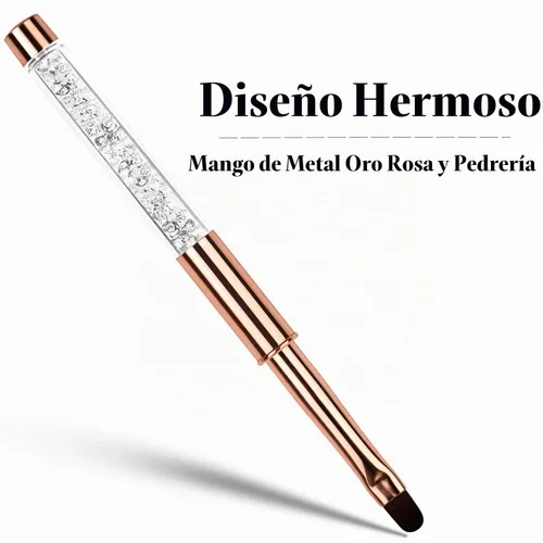 Vista 2 de 1 unids Oval UV Gel Nail Brush Rhinestone Mango Profesional Nail Art Herramientas Tamaño 8 Oro Rosa