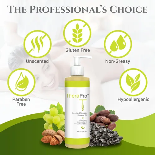 Vista 3 de Aceite de masaje Swedish Effleurage de TheraPro – 8 onzas – Aceite de masaje natural sin perfume para terapia de masaje, aceite de semilla de uva