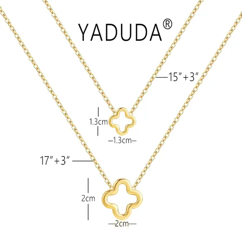 Vista 5 de YADUDA Delicado juego de gargantilla de trébol de cuatro hojas huecas, collar con colgante de trébol para mujer, collar de acero inoxidable chapado