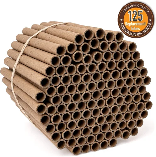 Vista 2 de Rivajam Paquete de repuesto de 125 tubos nidos de cartón Mason Bee House Colmena de abejas solitarias y suministros Kit de inicio y regalo