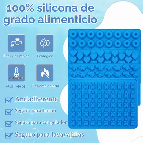 Vista 5 de Sidosir 4 Piezas Moldes de Ositos de Goma, Molde de Chocolate de Silicona Antiadherente para Dinosaurio, Dona, Corazón, Moldes de Dulces de Silicona