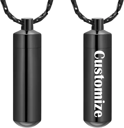 Vista 13 de Imrsanl Joyería de cremación para cenizas, collar de urna con colgante de urna cilíndrica con vial de vidrio, recuerdo de cenizas, joyería