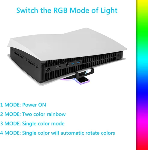 Vista 3 de Linkidea Soporte de consola LED RGB compatible con PS5, consolas Playstation 5, consola ajustable, accesorios de juego, base vertical con 4 modos