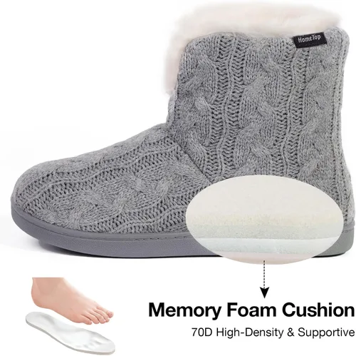 Vista 4 de HomeTop Women's Fuzzy Memory Foam Boot Slippers with Indoor Outdoor Rubber Sole