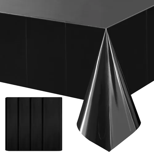 Vista 26 de Just Shimmer 1 mantel de aluminio negro de 54 x 72 pulgadas para cumpleaños, graduación, Halloween, fiesta, mantel de plástico, impermeable