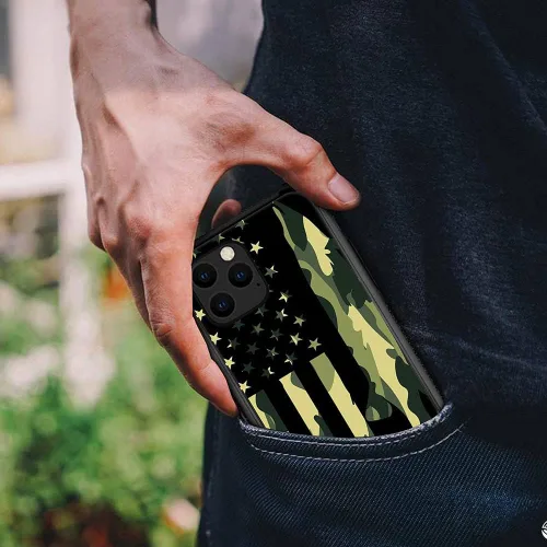 Vista 6 de DJSOK Funda para iPhone 11 Pro Max, diseño de patrón de lujo, a prueba de golpes, funda resistente para hombre y mujer, bandera de camuflaje clásica