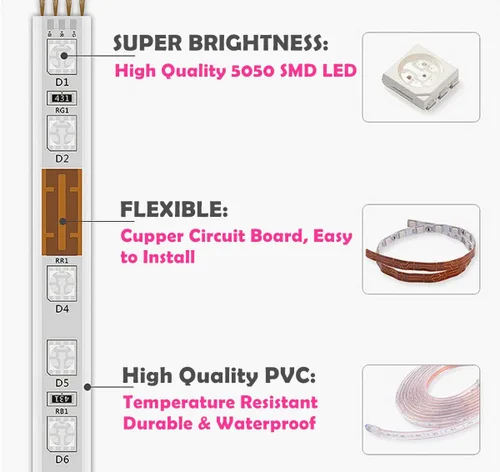 Vista 2 de Tira de luces LED de color blanco cálido, AC 110-120V, flexible/resistente al agua/función de múltiples modos/regulable, cuerda de luces LED SMD5050