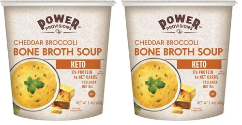 Vista 4 de Power Provisions Tazas de Caldo de Hueso de Cheddar y Brócoli - Taza de Sopa Instantánea Keto - Infundido con Colágeno y 17g de Proteína - Sopa Sin