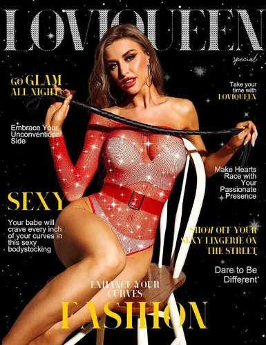 Vista 2 de Loviqueen Lencería para mujer, body de red sexy, traje de malla con diamantes de imitación