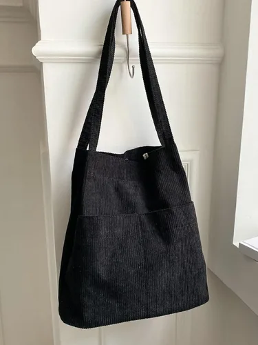 Vista 2 de SHENHE Bolsos de lona grandes de pana con doble asa para mujer, con bolsillos