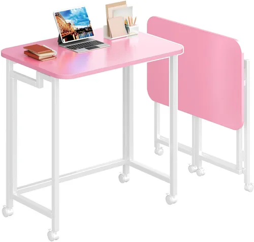 Vista 19 de 4NM Escritorio de computadora rodante móvil pequeño de 23.6", mesa carrito plegable para laptop con ruedas, escritorio de oficina portátil para Todo