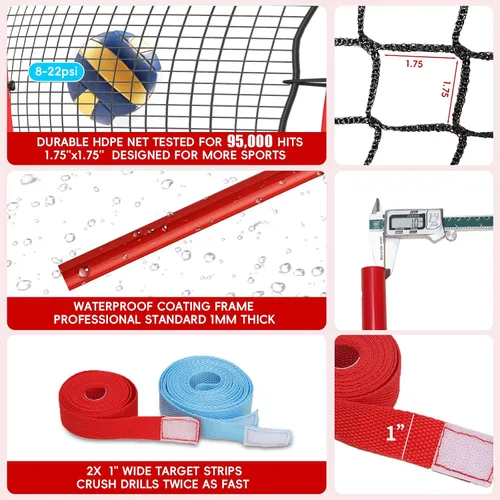 Vista 4 de Red de rebote para voleibol de 7x4 pies, red de rebote ajustable de 5 ángulos para practicar zambullidas, posicionamiento, clavado