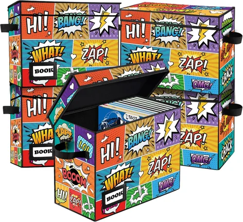 Vista 32 de Caja de Almacenamiento de Cómics, 15.8" X 7.8" X 11.8", Resistente Plegable Contiene 160-180 Cómics Contenedor Organizador Estante
