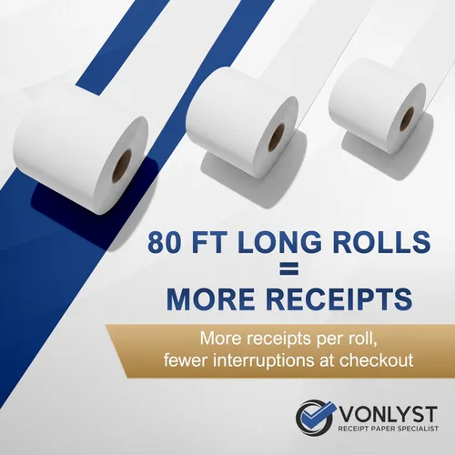Vista 7 de Papel de recibo para impresora térmica móvil Clover Mini y Clover 2 1/4 x 80 (10 rollos)